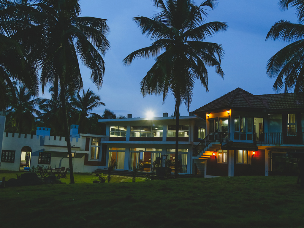 Night view at Cheshire village resort in Kannur